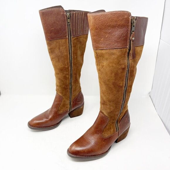 Born Two Toned Leather Zip Calf Boots NEW Size 6 - Picture 6 of 9